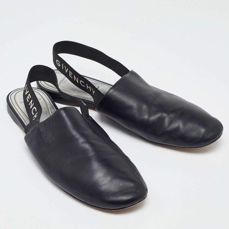 Pre Owned Givenchy Black Leather Rivington Slingback Flats Size 38