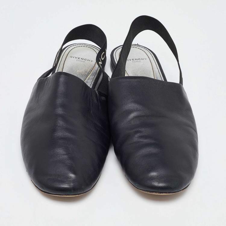 Pre Owned Givenchy Black Leather Rivington Slingback Flats Size 38