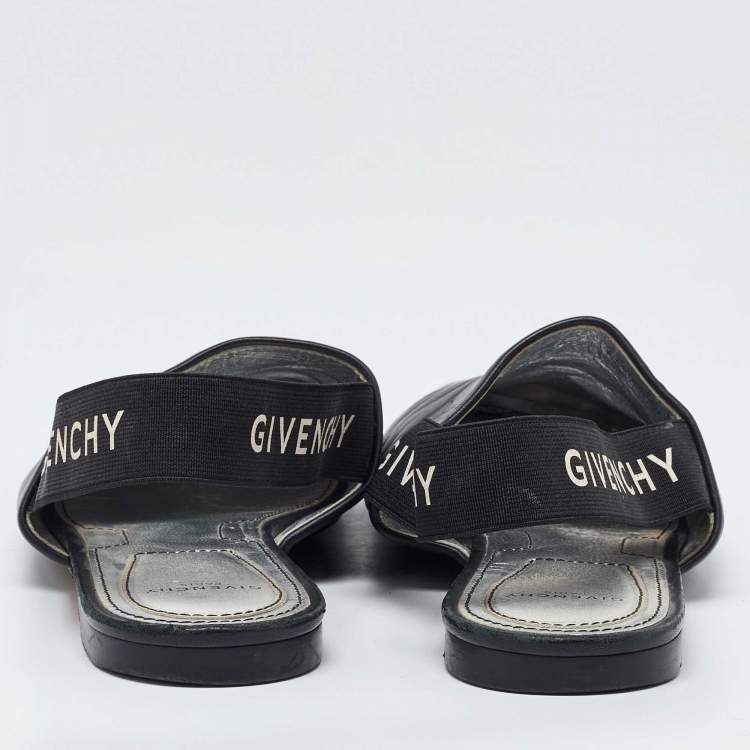 Pre Owned Givenchy Black Leather Rivington Slingback Flats Size 38