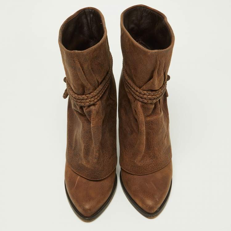 Pre Owned Givenchy Brown Distressed Leather Foldover Ankle Boots Size 41