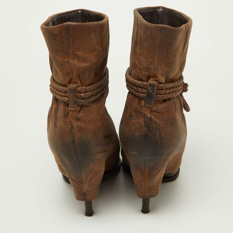 Pre Owned Givenchy Brown Distressed Leather Foldover Ankle Boots Size 41
