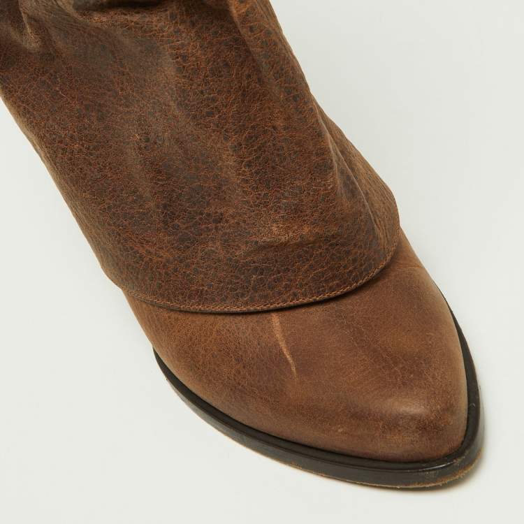 Pre Owned Givenchy Brown Distressed Leather Foldover Ankle Boots Size 41