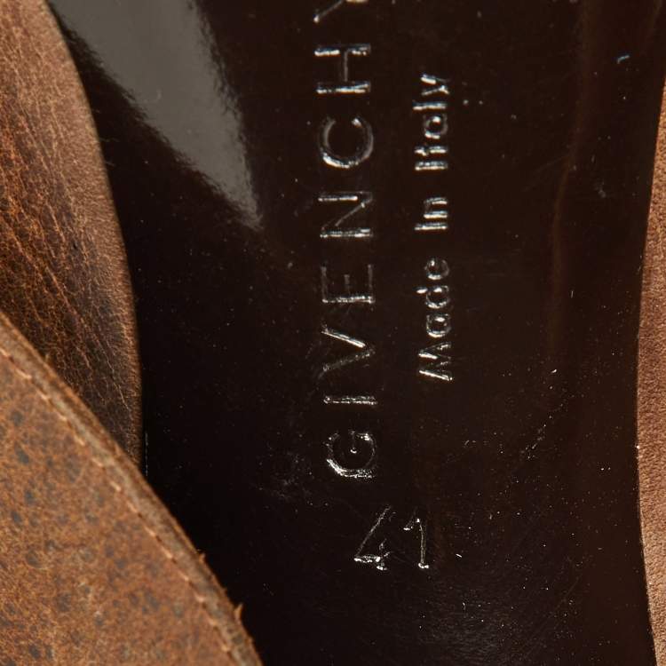 Pre Owned Givenchy Brown Distressed Leather Foldover Ankle Boots Size 41