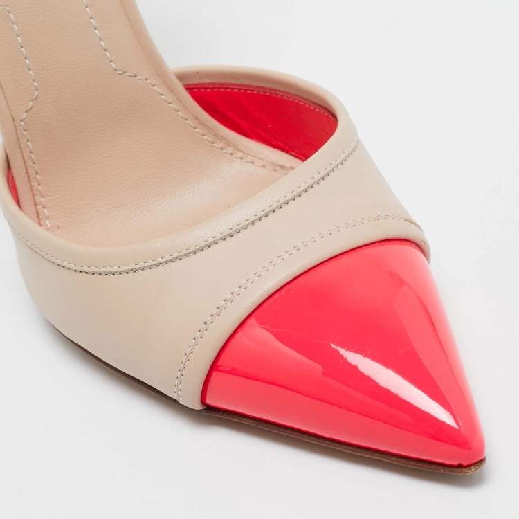 Pre Owned Givenchy Beige/Pink Leather and Patent Ankle Strap Pumps Size 37.5