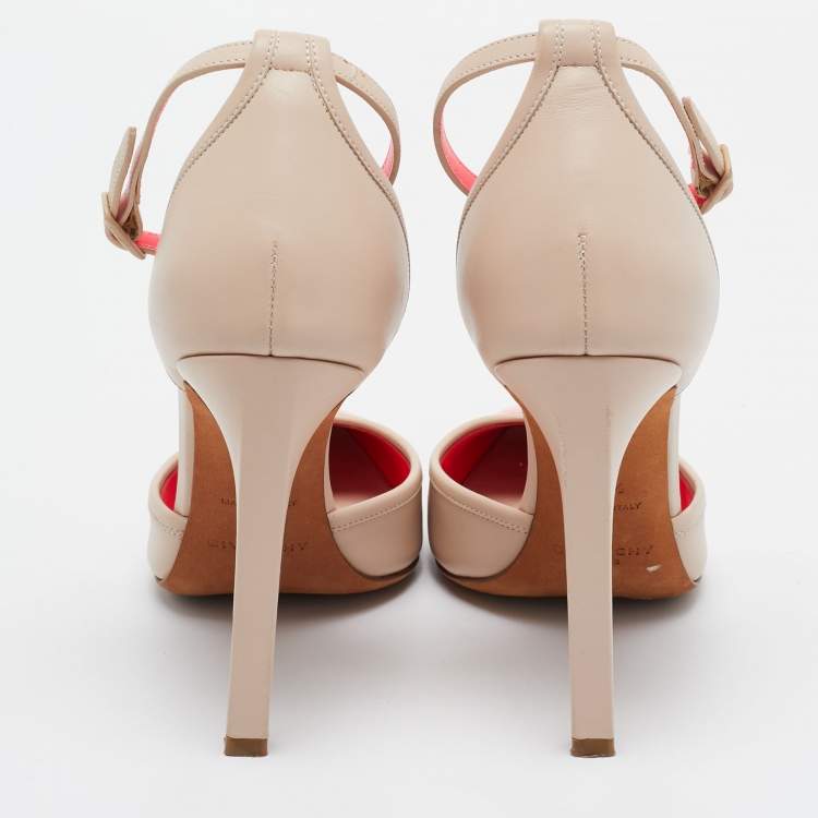 Pre Owned Givenchy Beige/Pink Leather and Patent Ankle Strap Pumps Size 37.5