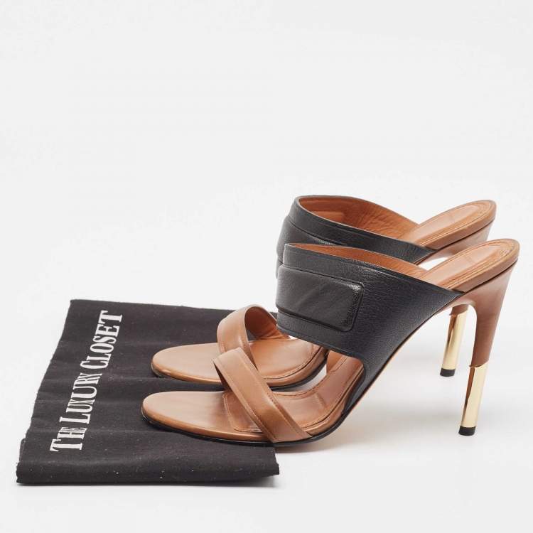 Pre Owned Givenchy Black/Brown Leather Slide Sandals Size 41