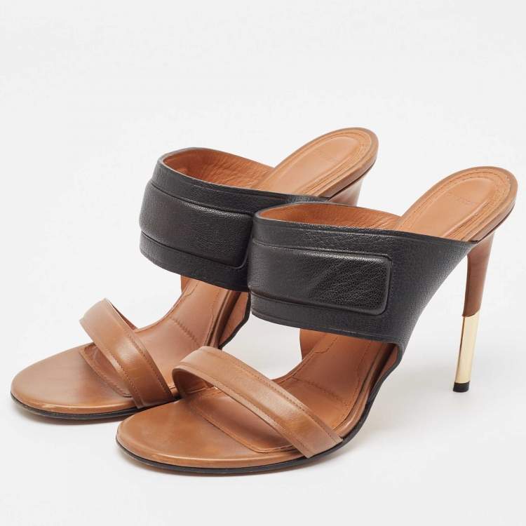 Pre Owned Givenchy Black/Brown Leather Slide Sandals Size 41