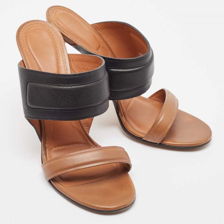 Pre Owned Givenchy Black/Brown Leather Slide Sandals Size 41