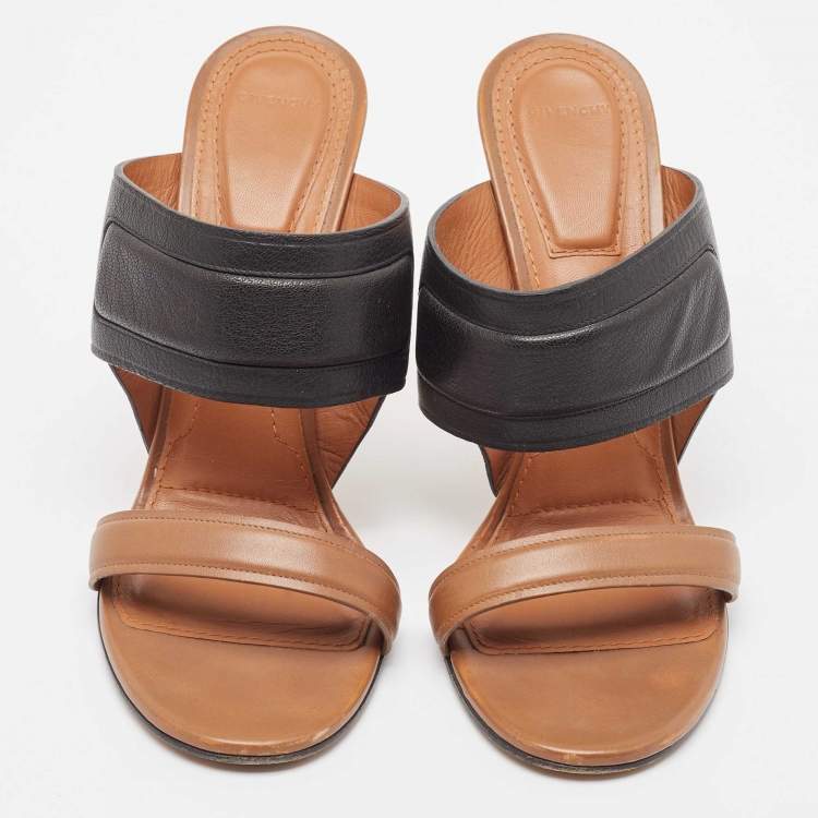 Pre Owned Givenchy Black/Brown Leather Slide Sandals Size 41