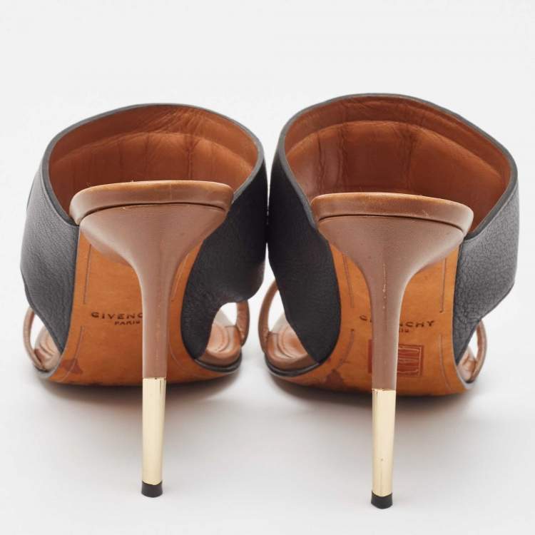 Pre Owned Givenchy Black/Brown Leather Slide Sandals Size 41