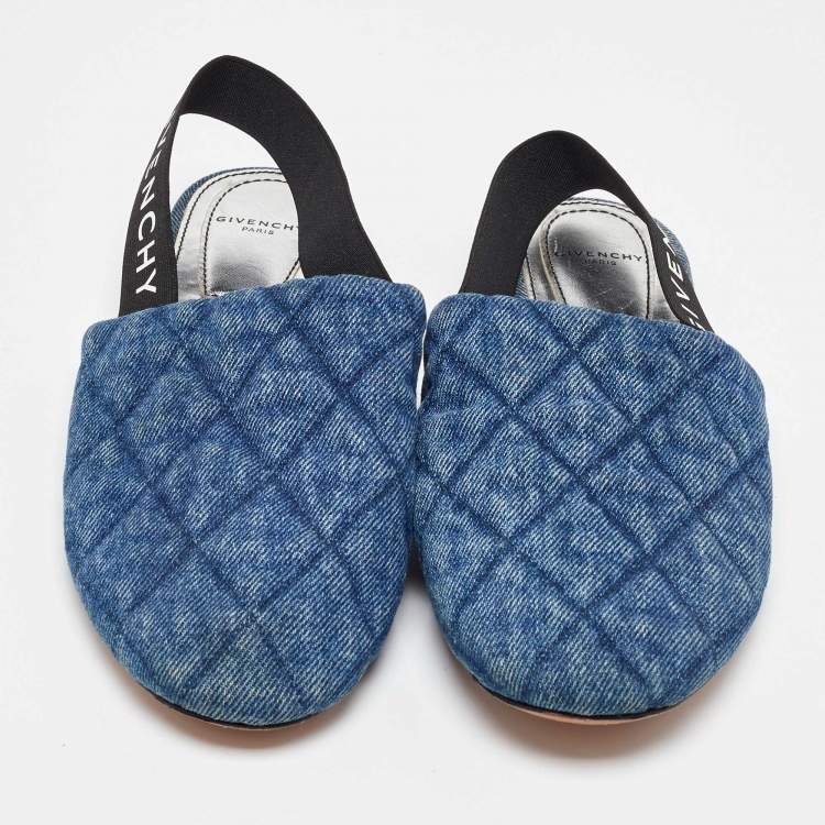 Pre Owned Givenchy Blue Denim Rivington Slingback Flat Sandals Size 37.5