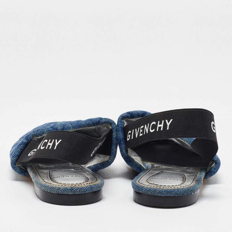Pre Owned Givenchy Blue Denim Rivington Slingback Flat Sandals Size 37.5