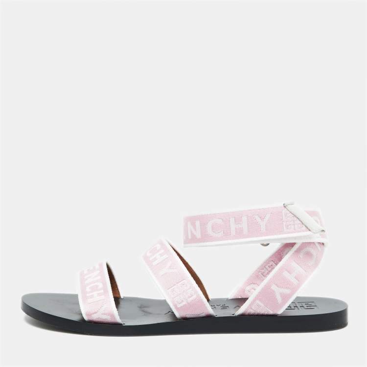 Pre Owned Givenchy Pink Canvas  Strappy Flats Slides Size 38