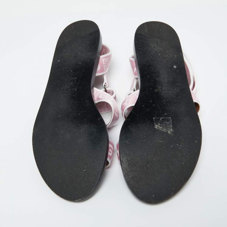 Pre Owned Givenchy Pink Canvas  Strappy Flats Slides Size 38