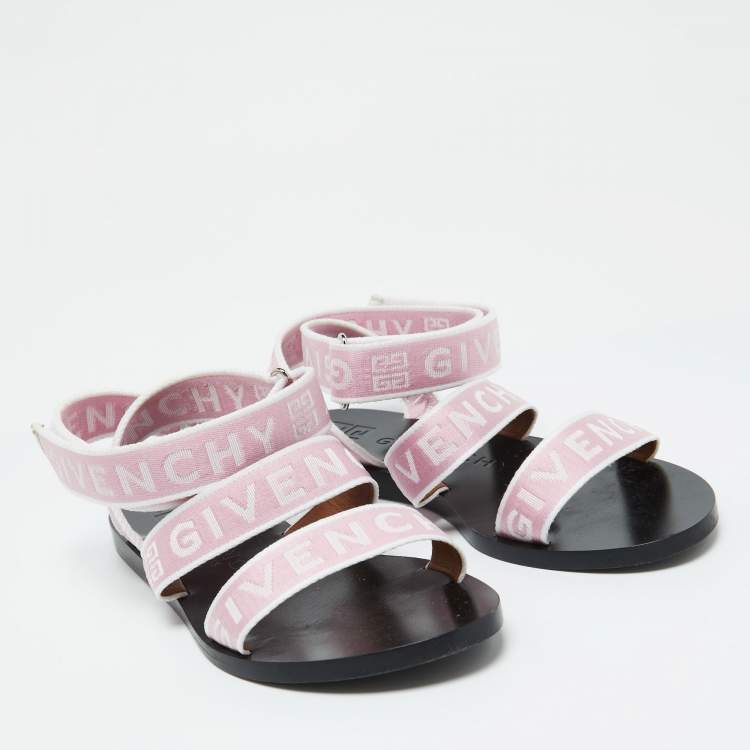 Pre Owned Givenchy Pink Canvas  Strappy Flats Slides Size 38