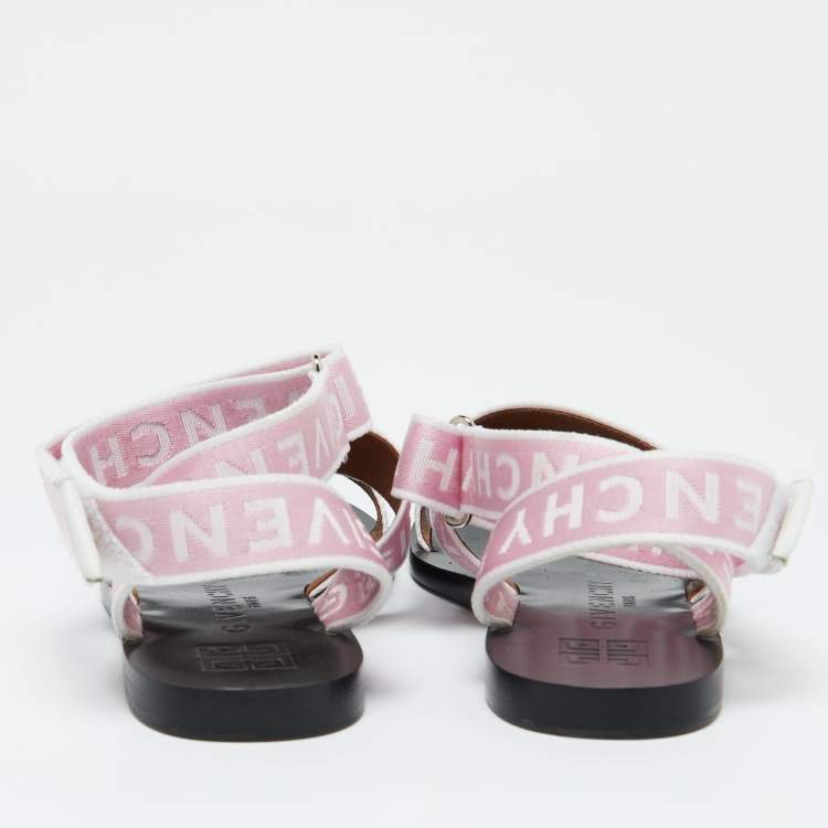 Pre Owned Givenchy Pink Canvas  Strappy Flats Slides Size 38