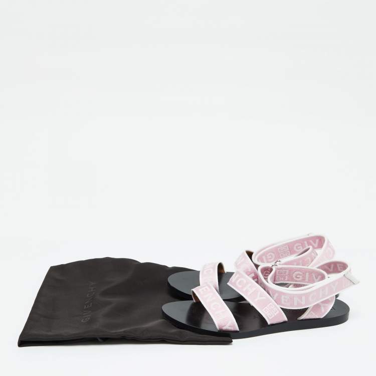 Pre Owned Givenchy Pink Canvas  Strappy Flats Slides Size 38