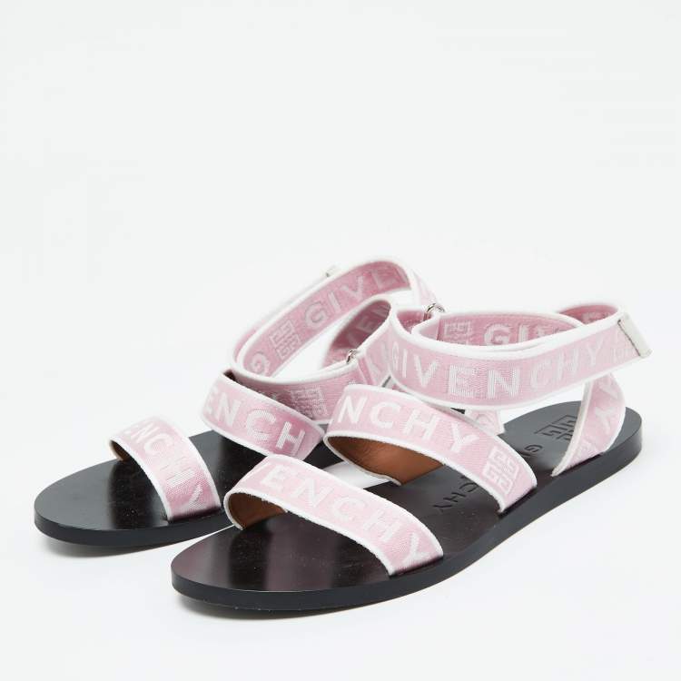 Pre Owned Givenchy Pink Canvas  Strappy Flats Slides Size 38