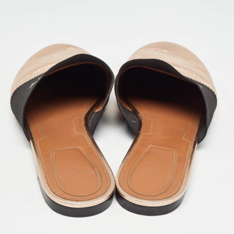 Pre Owned Givenchy Metallic/Black Leather and Elastic Bedford Flat Mules Size 37
