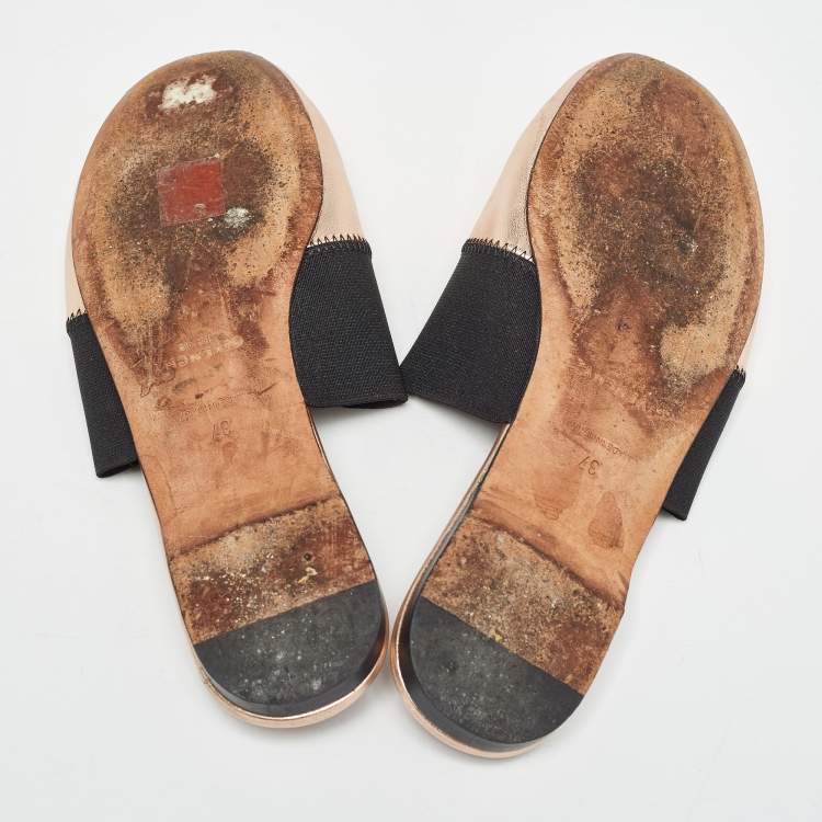 Pre Owned Givenchy Metallic/Black Leather and Elastic Bedford Flat Mules Size 37