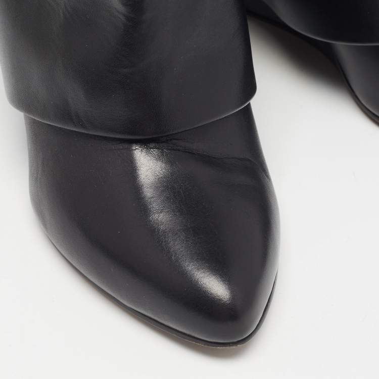 Pre Owned Givenchy Black Leather Shark Lock Ankle Length Boots Size 37