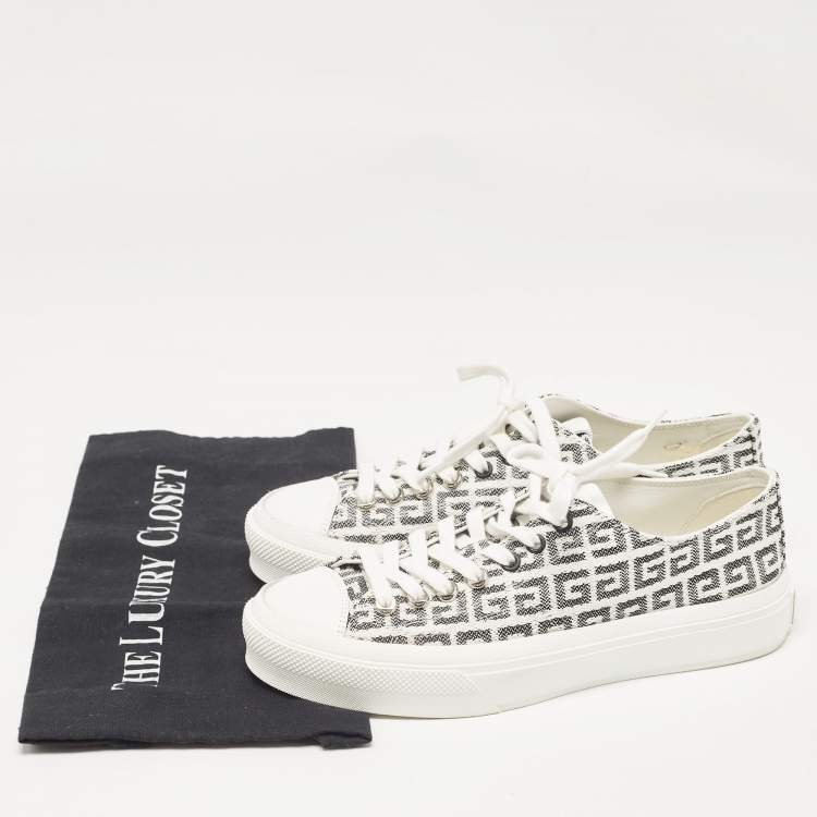Pre Owned Givenchy White/Black Canvas City Lace Up Sneakers Size 39