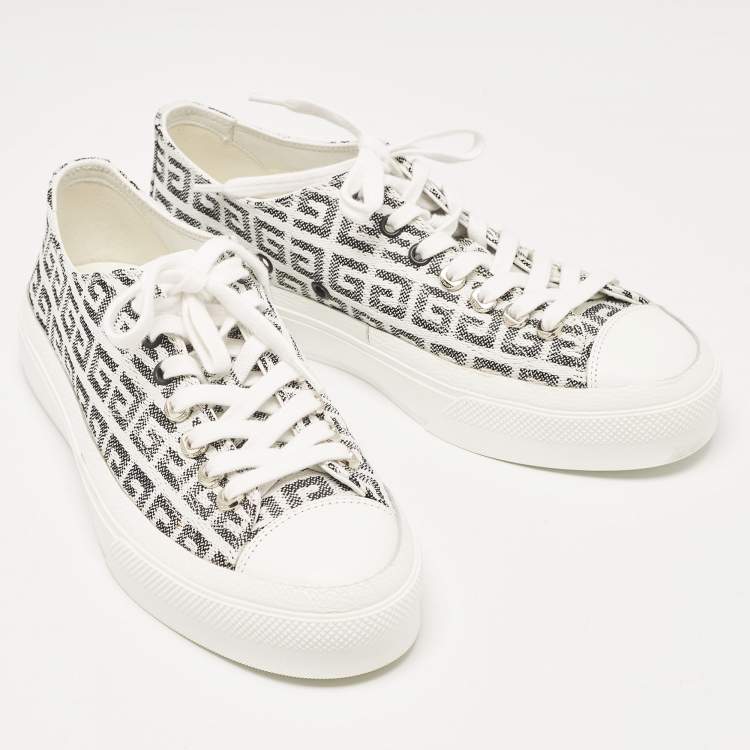 Pre Owned Givenchy White/Black Canvas City Lace Up Sneakers Size 39