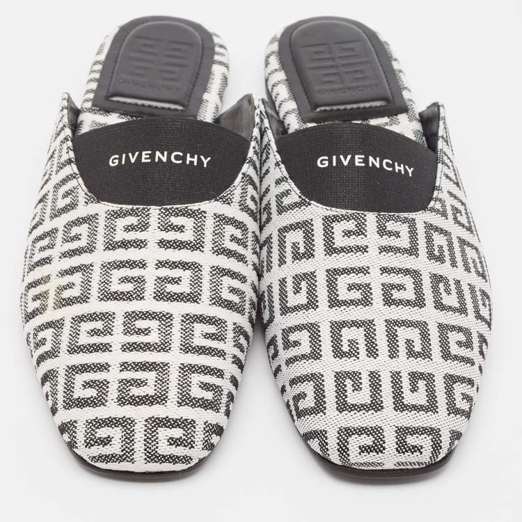 Pre Owned Givenchy Black/White 4G Jacquard Bedford Flat Mules Size 38