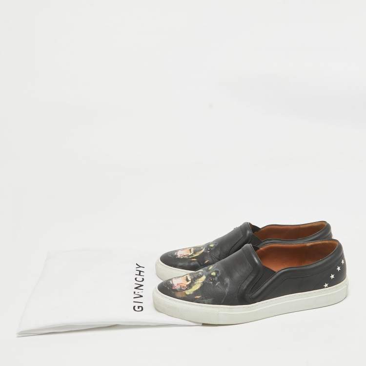 Pre Owned Givenchy Black Leather Printed Rottweiler Slip On Sneakers Size 38