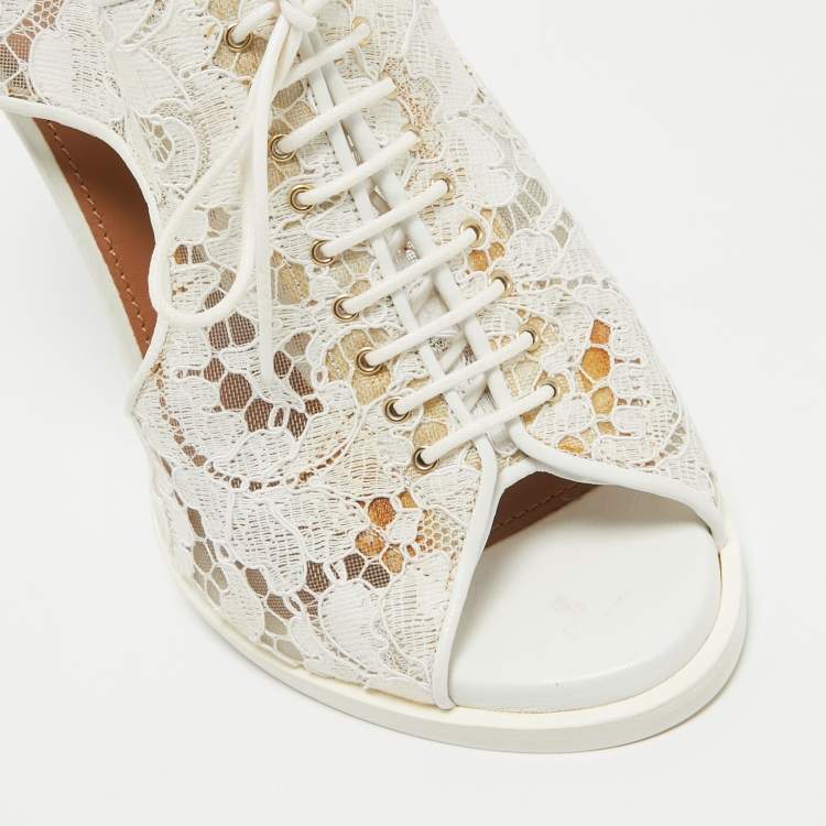Pre Owned Givenchy White Leather and Mesh Ankle Strap Sandals Size 38