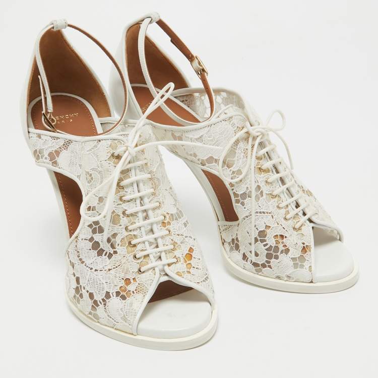 Pre Owned Givenchy White Leather and Mesh Ankle Strap Sandals Size 38