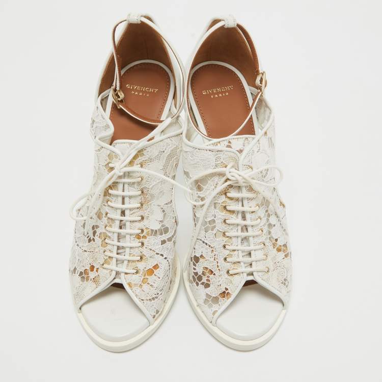 Pre Owned Givenchy White Leather and Mesh Ankle Strap Sandals Size 38
