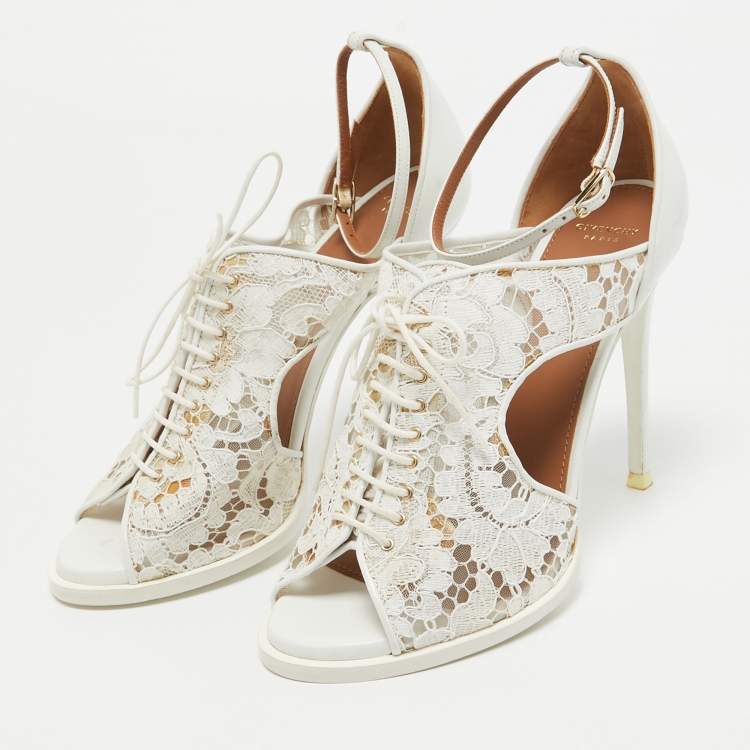 Pre Owned Givenchy White Leather and Mesh Ankle Strap Sandals Size 38