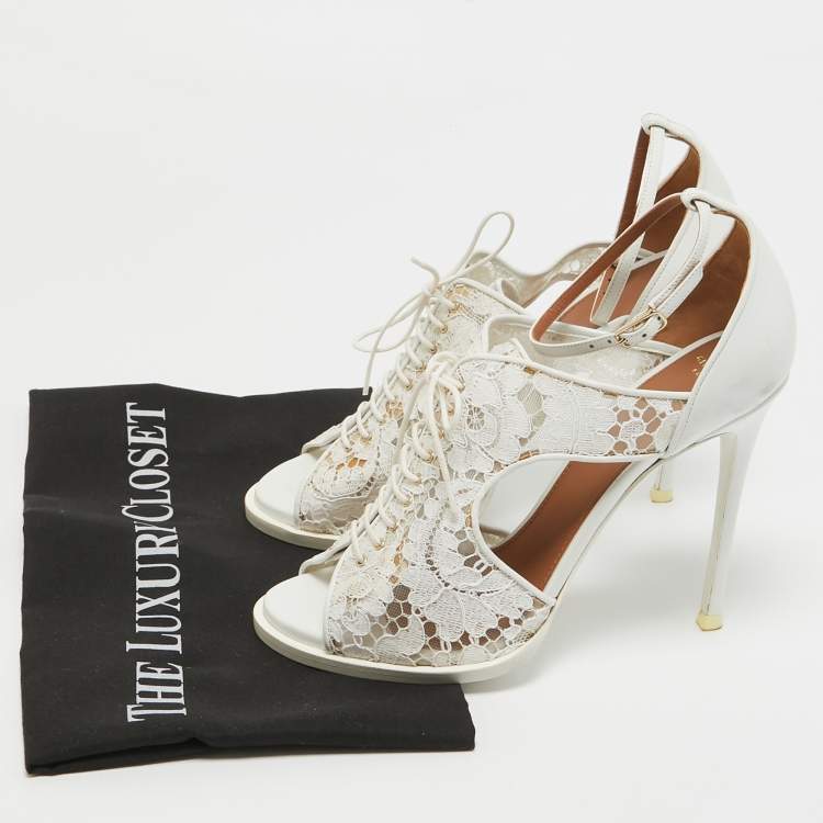 Pre Owned Givenchy White Leather and Mesh Ankle Strap Sandals Size 38