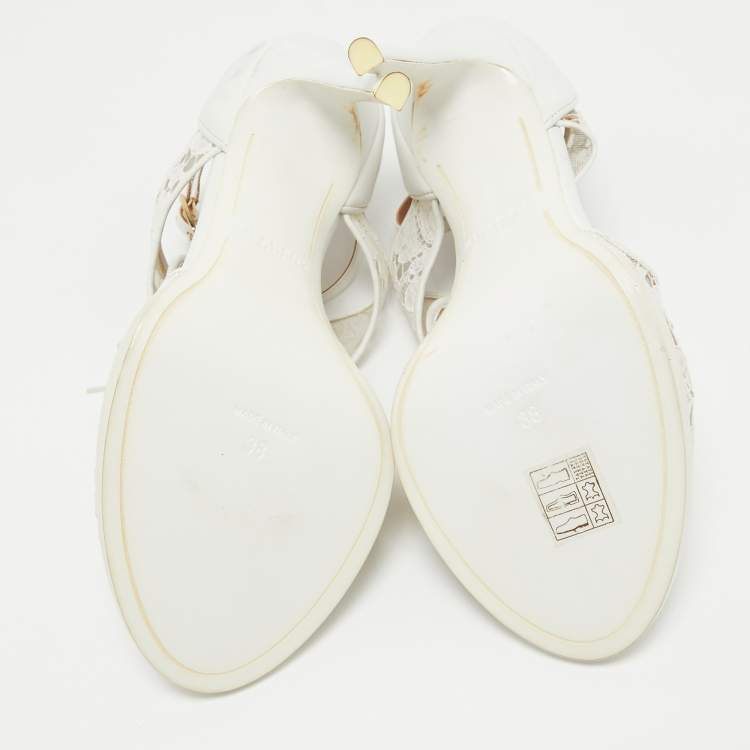 Pre Owned Givenchy White Leather and Mesh Ankle Strap Sandals Size 38