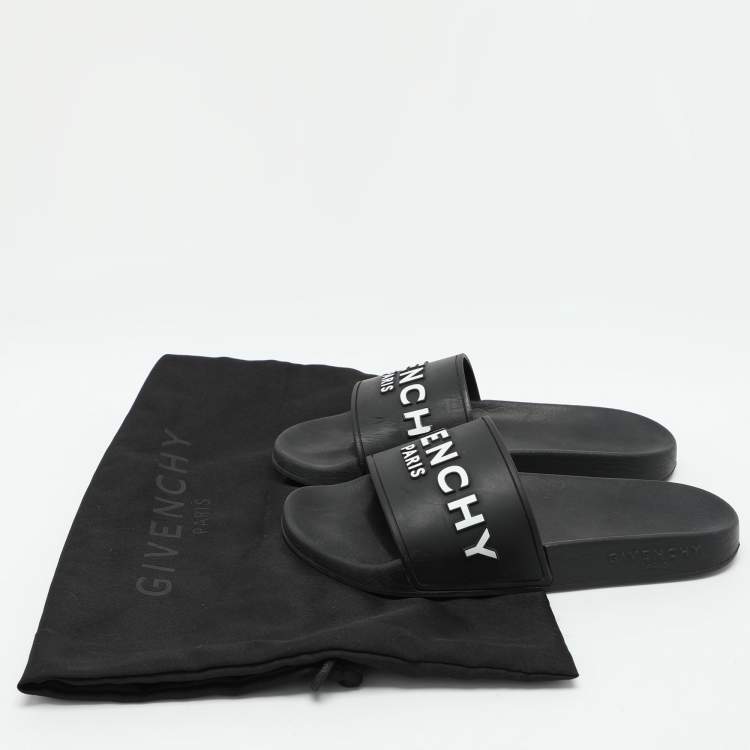 Pre Owned Givenchy Black Rubber Logo Flat Pool Slides Size 35