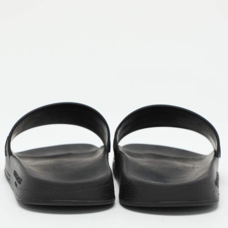 Pre Owned Givenchy Black Rubber Logo Flat Pool Slides Size 35