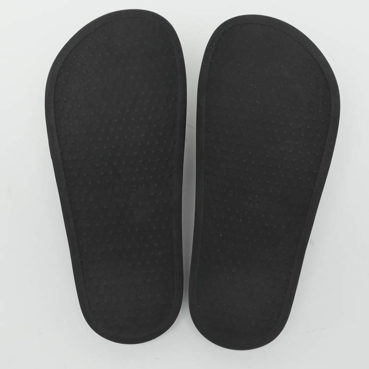 Pre Owned Givenchy Black Rubber Logo Flat Pool Slides Size 35