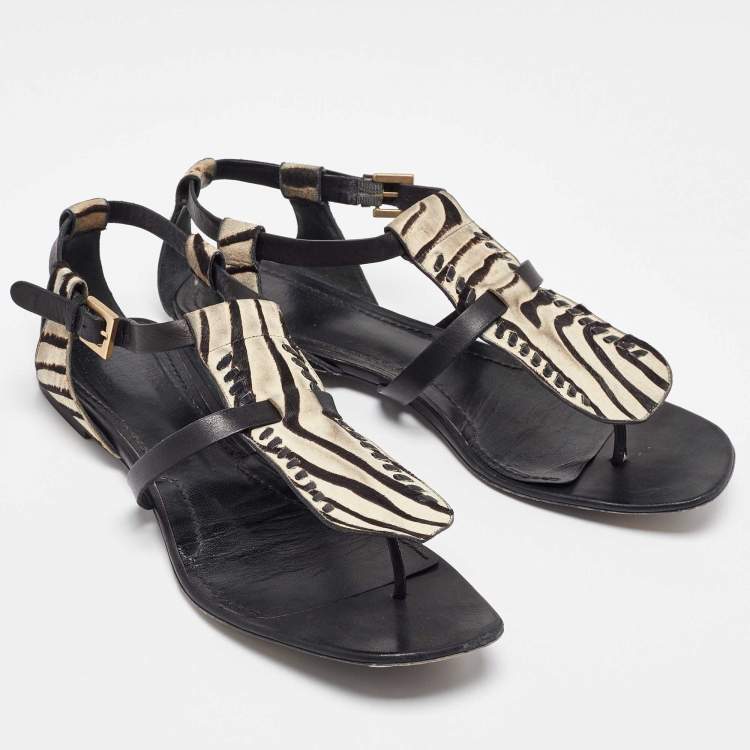 Pre Owned Givenchy Black Zebra Calfhair and Leather Thong Sandals Size 40