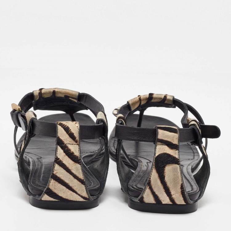 Pre Owned Givenchy Black Zebra Calfhair and Leather Thong Sandals Size 40