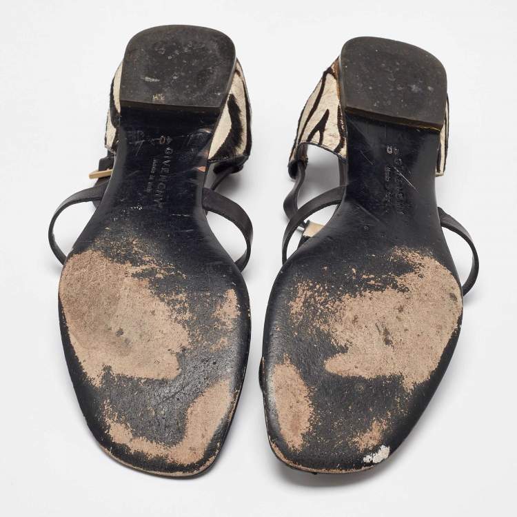 Pre Owned Givenchy Black Zebra Calfhair and Leather Thong Sandals Size 40