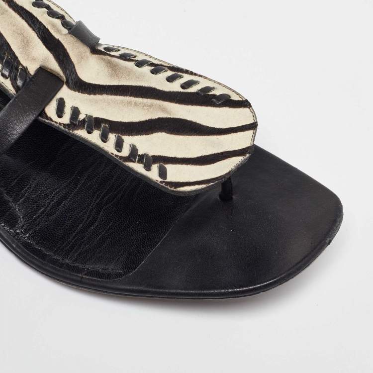 Pre Owned Givenchy Black Zebra Calfhair and Leather Thong Sandals Size 40