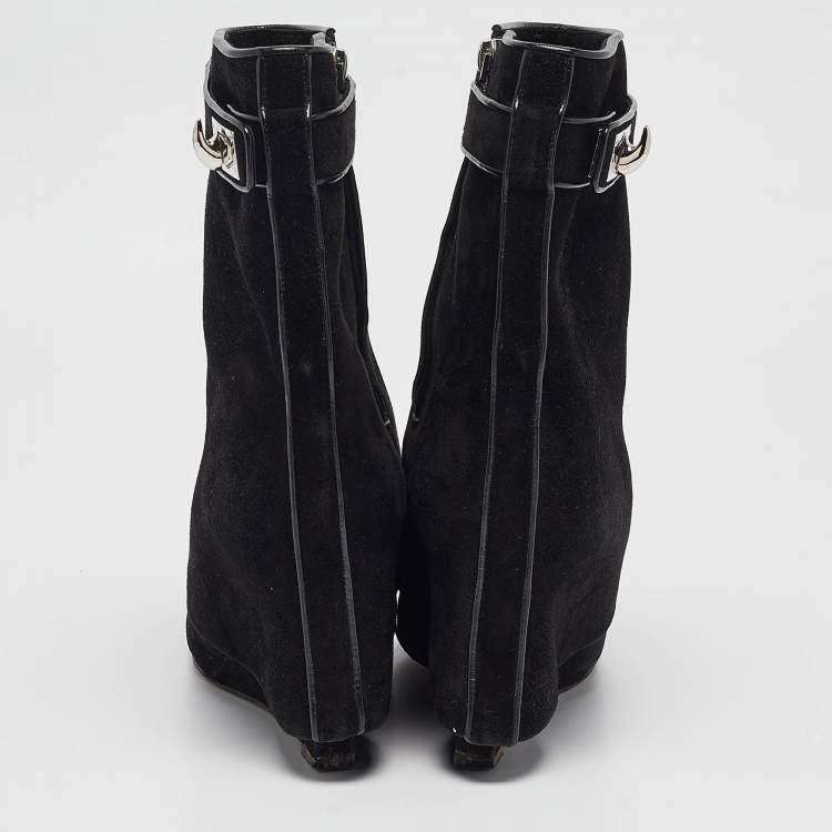 Pre Owned Givenchy Black Suede Shark Lock Mid Calf Boots Size 39