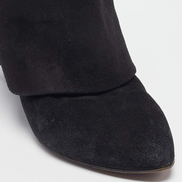 Pre Owned Givenchy Black Suede Shark Lock Mid Calf Boots Size 39