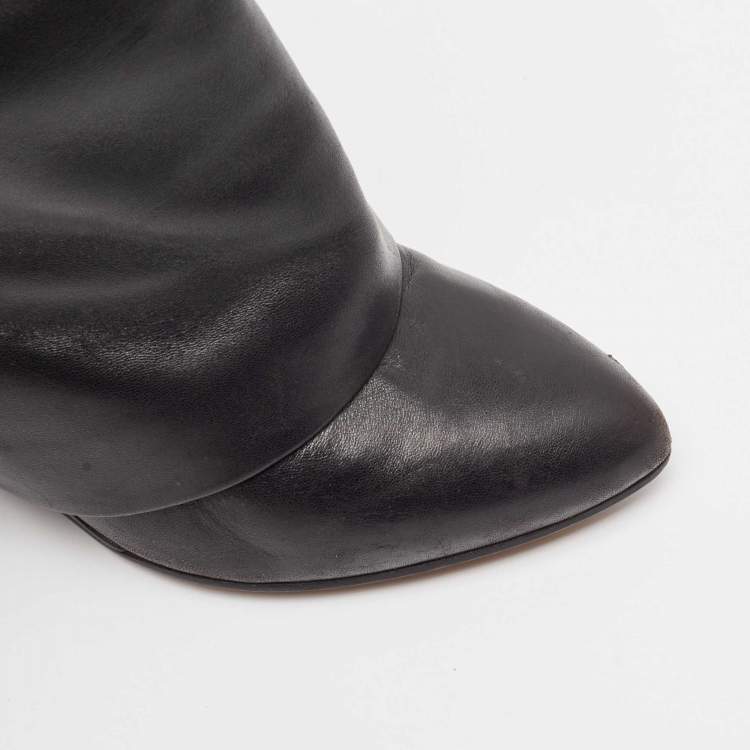 Pre Owned Givenchy Black Leather Shark Lock Ankle Length Boots Size 38.5