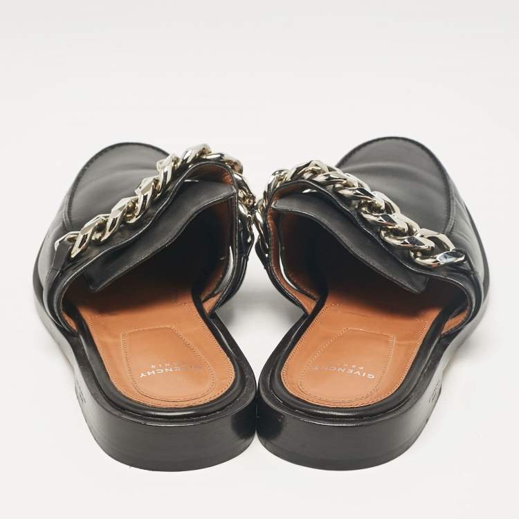 Pre Owned Givenchy Black Leather Chain Mules Size 39.5