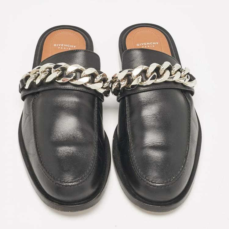 Pre Owned Givenchy Black Leather Chain Mules Size 39.5