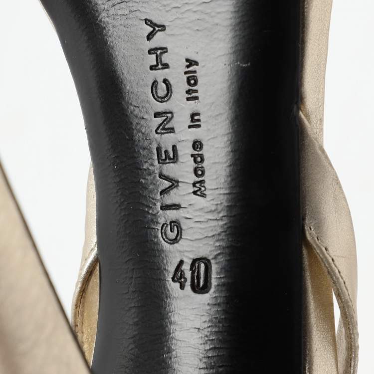 Pre Owned Givenchy Gold/Black Leather Ankle Strap Sandals Size 40