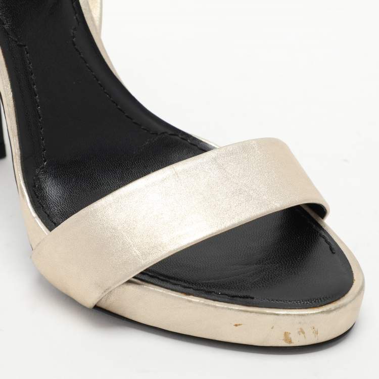 Pre Owned Givenchy Gold/Black Leather Ankle Strap Sandals Size 40