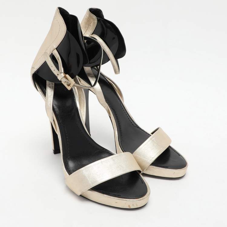 Pre Owned Givenchy Gold/Black Leather Ankle Strap Sandals Size 40